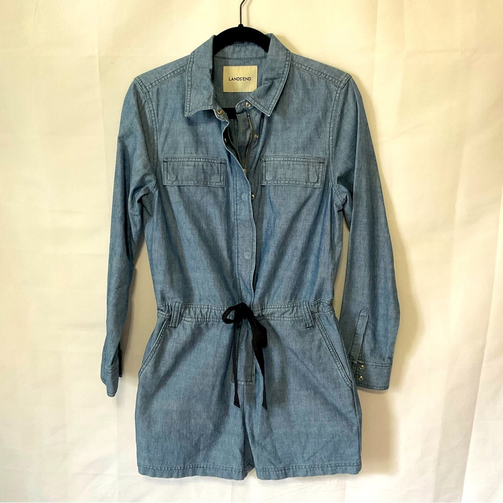 Lands End Denim romper jumpsuit shorts Size 6
